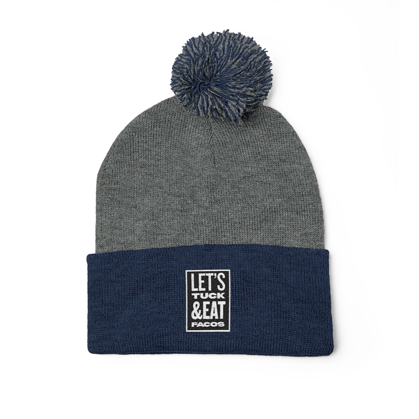 Cozy Pom-Pom Knit Cap with Embroidery