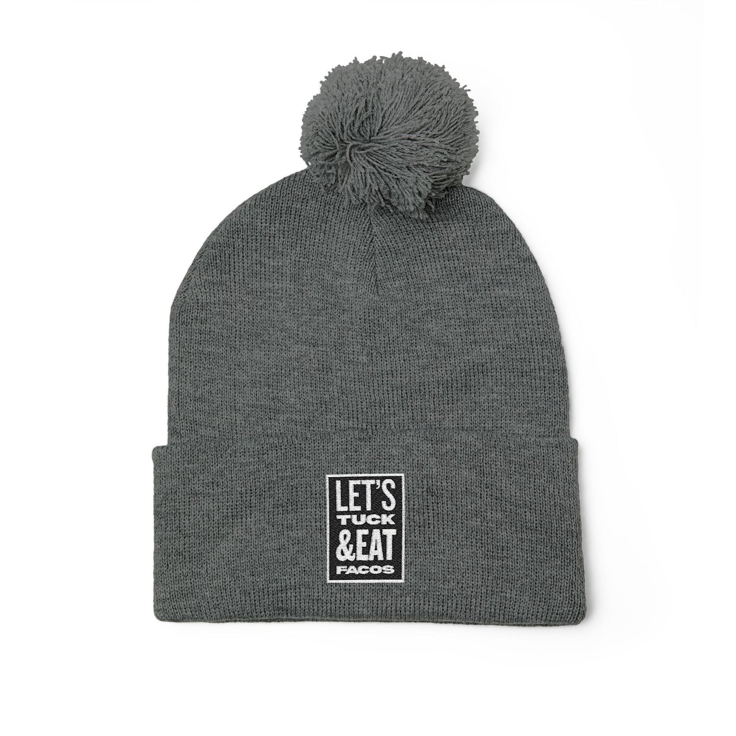 Cozy Pom-Pom Knit Cap with Embroidery