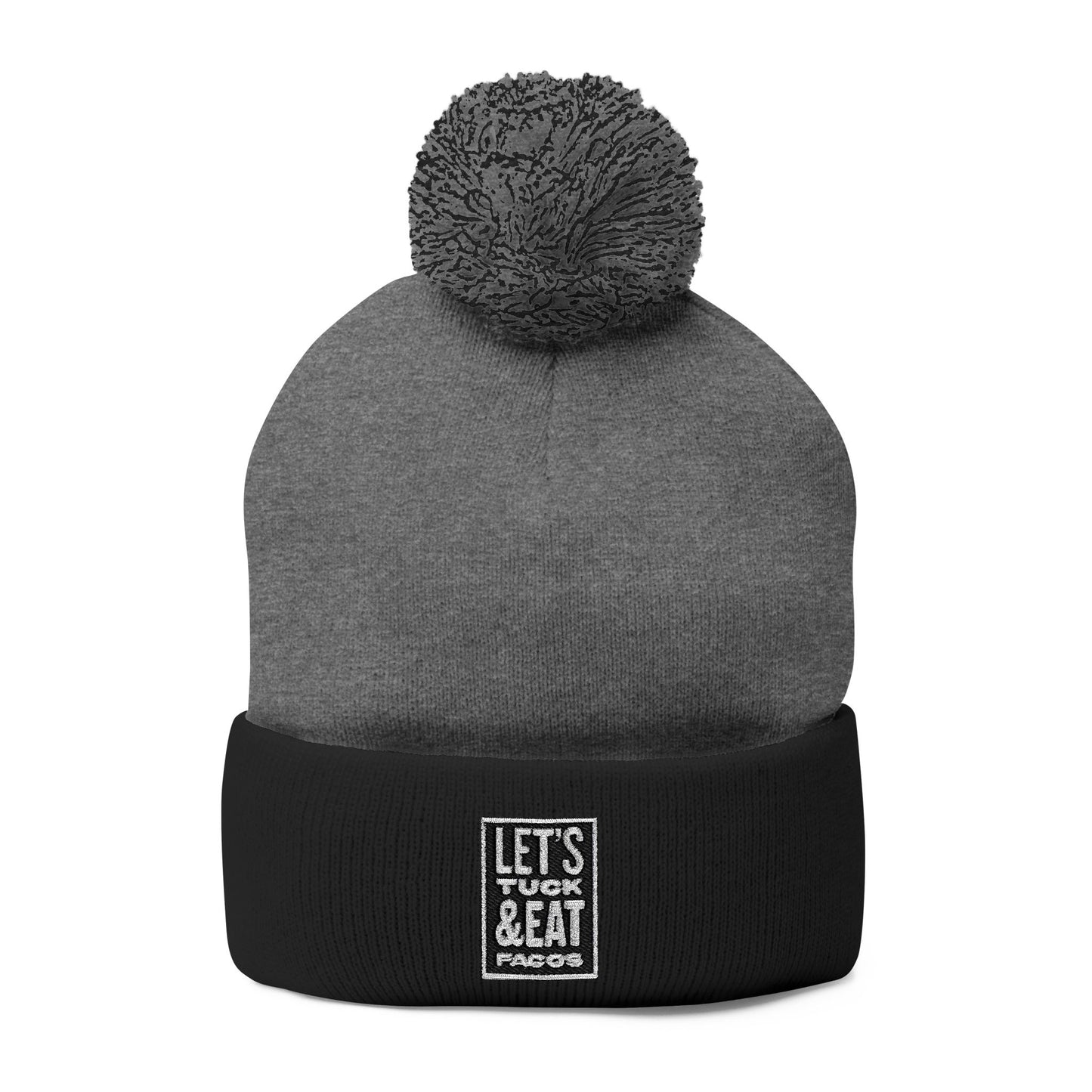 Cozy Pom-Pom Knit Cap with Embroidery