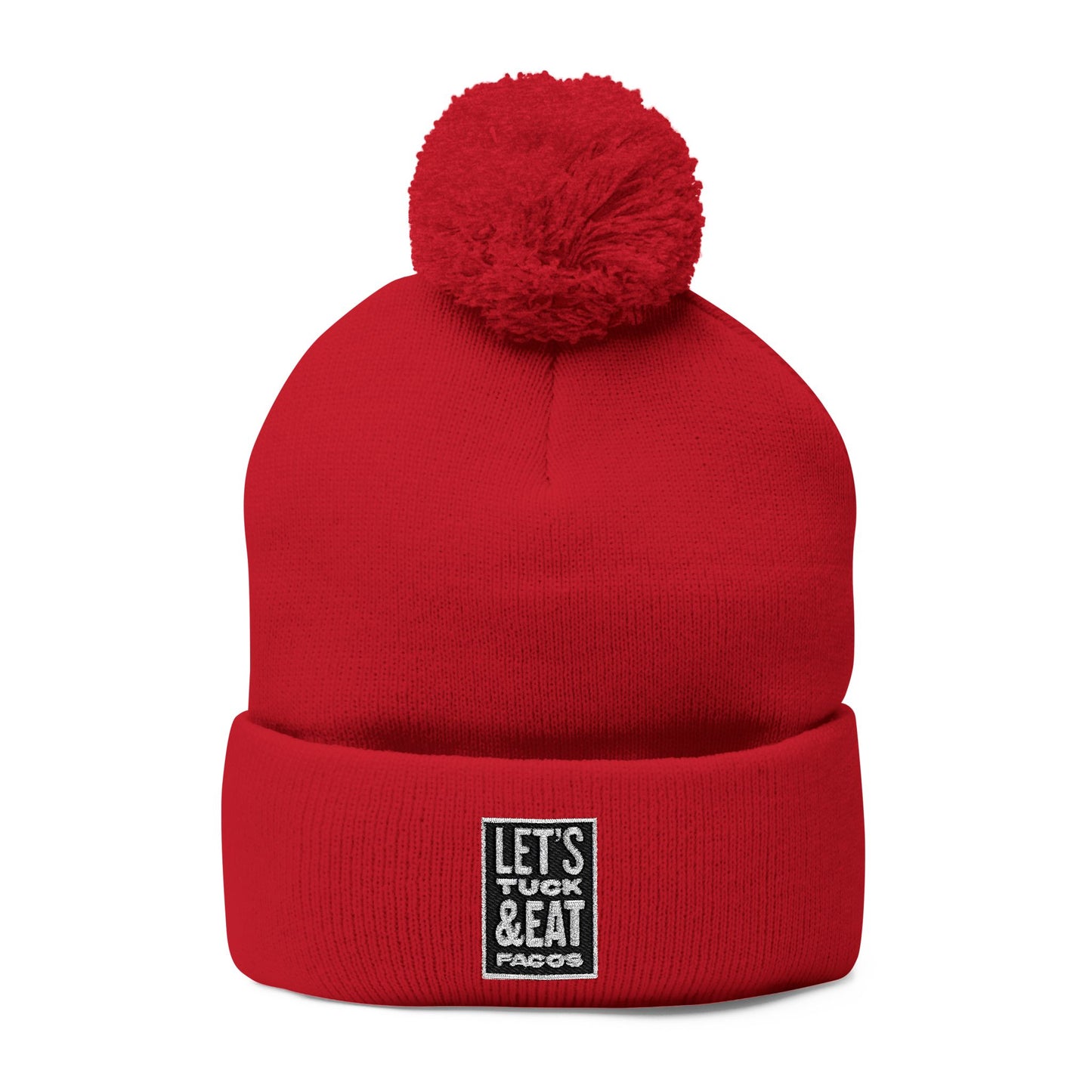 Cozy Pom-Pom Knit Cap with Embroidery