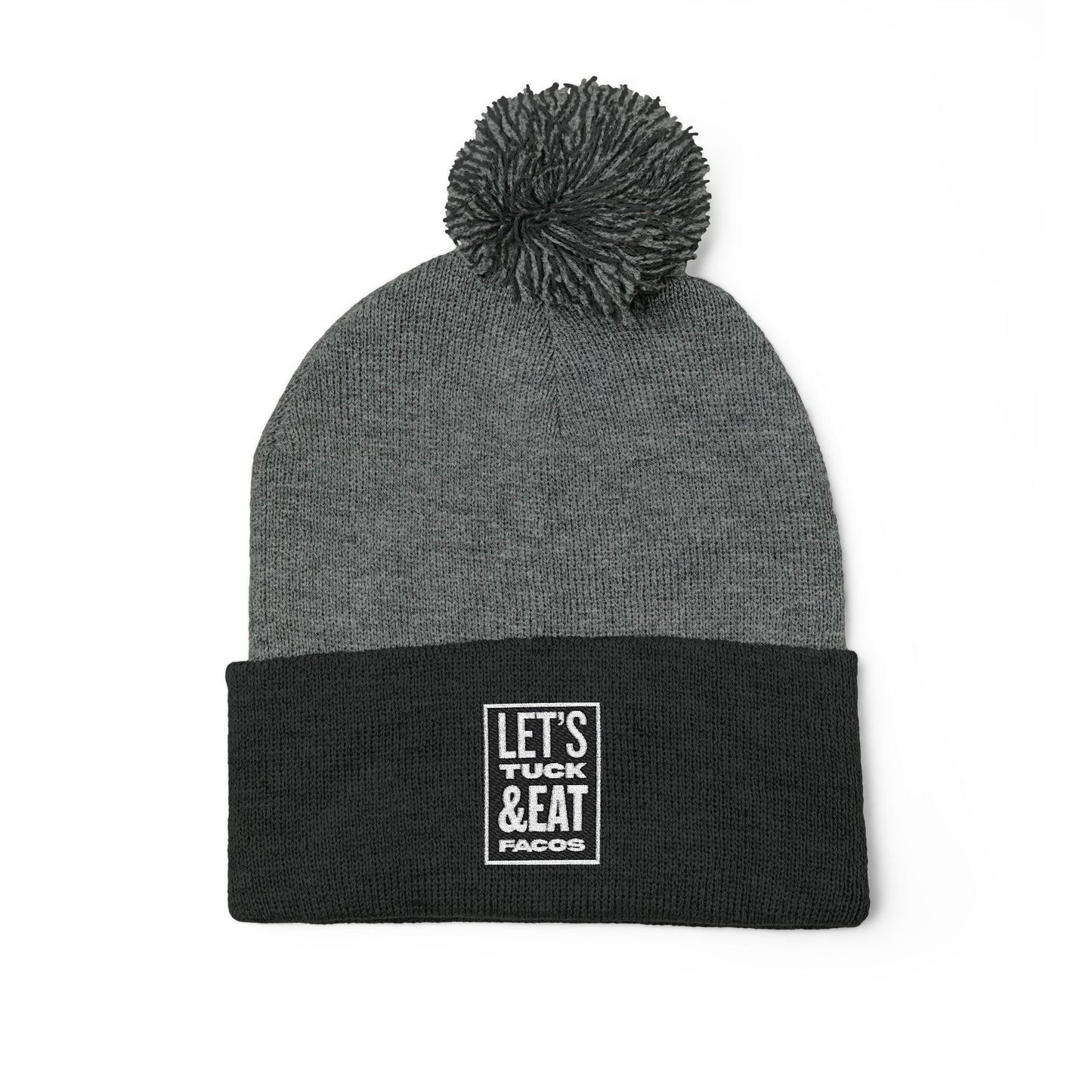Cozy Pom-Pom Knit Cap with Embroidery