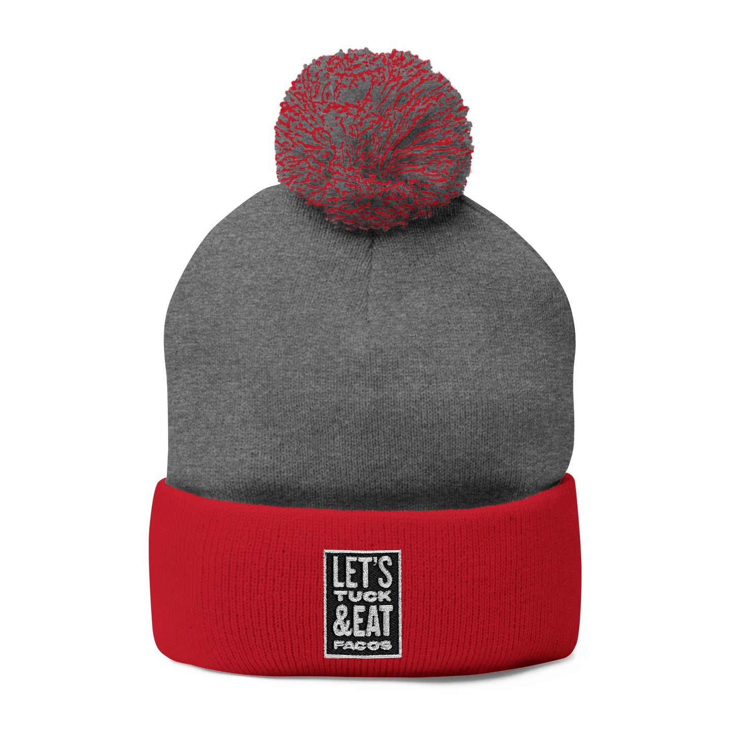Cozy Pom-Pom Knit Cap with Embroidery