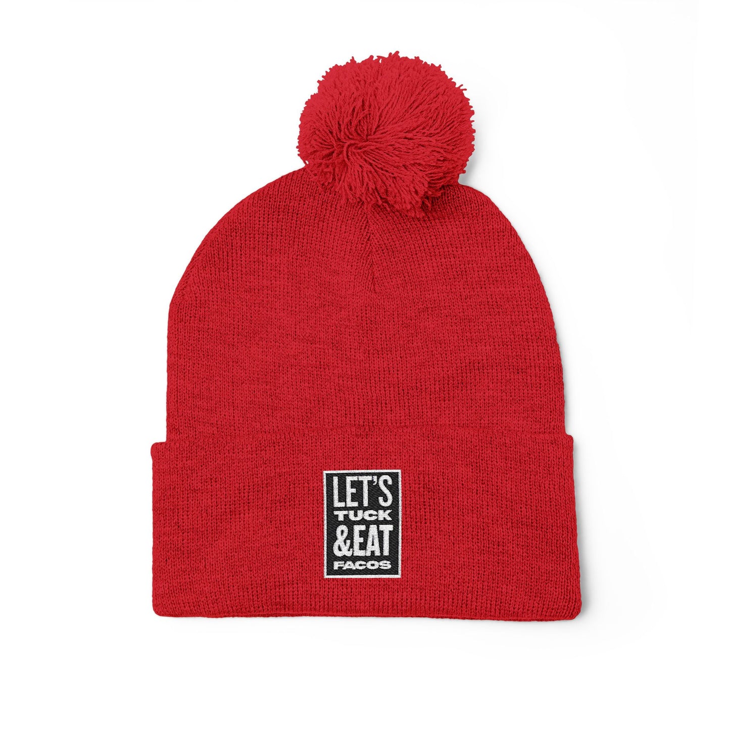 Cozy Pom-Pom Knit Cap with Embroidery