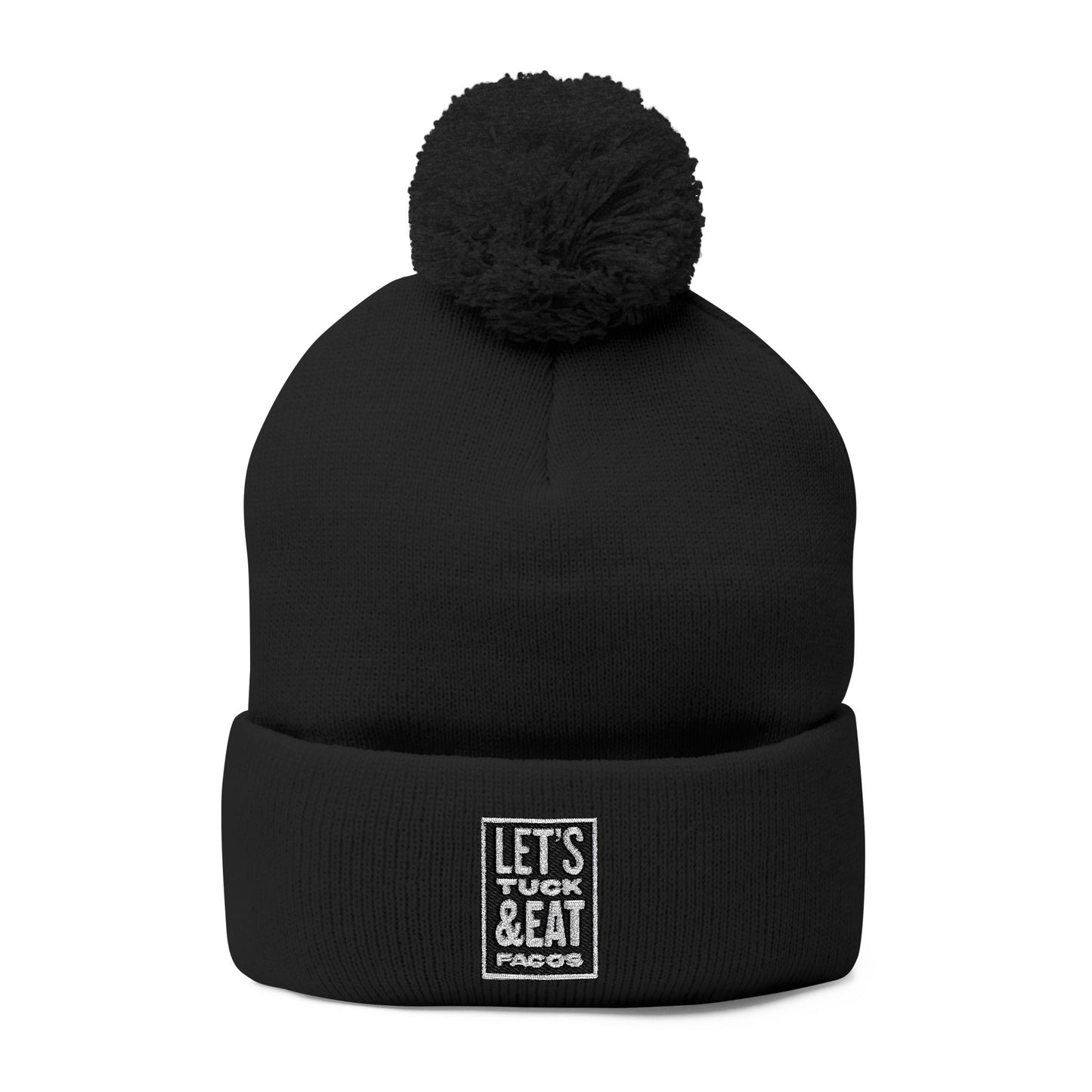 Cozy Pom-Pom Knit Cap with Embroidery