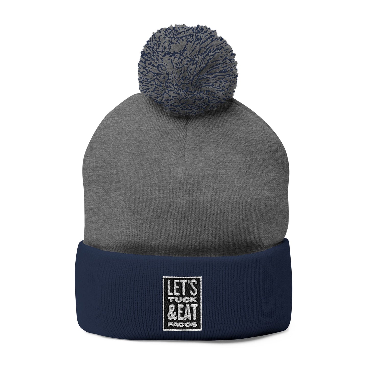 Cozy Pom-Pom Knit Cap with Embroidery