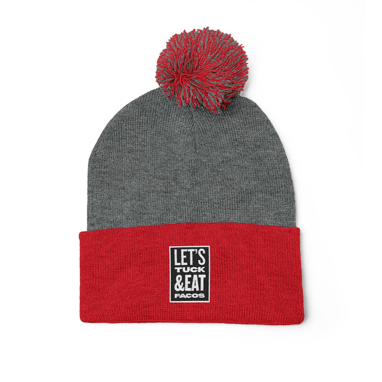Cozy Pom-Pom Knit Cap with Embroidery